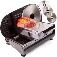 Andrew James Meat Deli Slicer Electric Food Slicer for Bread, Meat, Cheese & Sunday Carvery | Meat Cutting Machine with 3 Interchangeable 19cm Blades