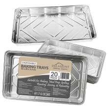 20 Pack - Disposable Aluminium Foil Baking Trays, Tray Bakes, Containers for Baking, Roasting, Freezing, Storage, Cooking, BBQs, Brownies | Delahunt