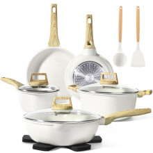 GiPP Pots and Pans Set Non Stick - 14 Piece White Ceramic Kitchen Cookware Sets Nonstick Induction Cookware Non-Toxic Cooking Pan Set with Silicone S