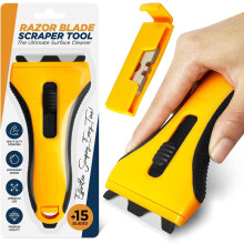 Linda's Essentials Glass Scraper Tool With 15 Extra Blades - Oven Scraper Tool Non Scratch, Razor Blade Scraper For Windows, Paint, Ceramic Hob Scrap