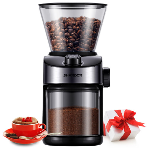 SHARDOR Coffee Grinder Burr Electric, 25 Precise Grind Setting, 40-Second Adjustable Timer, Chamber Cleaning Button, Designed for Espresso, Drip Coff