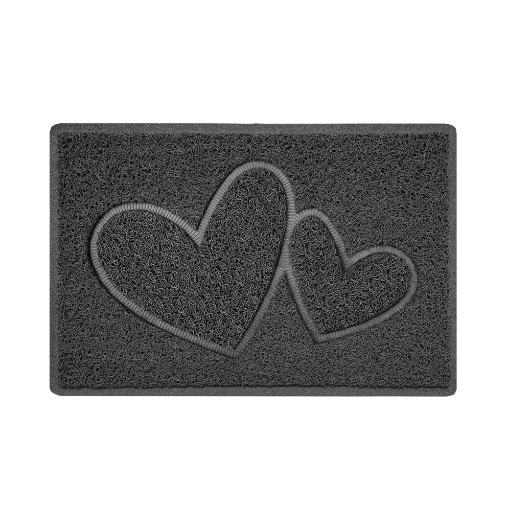 Photos - Yoga Nicoman Double Heart Embossed Shape Door Mat Dirt Trapper PVC Spaghetti Mat Washable Quick Drying Barrier Doormat-Dark Grey