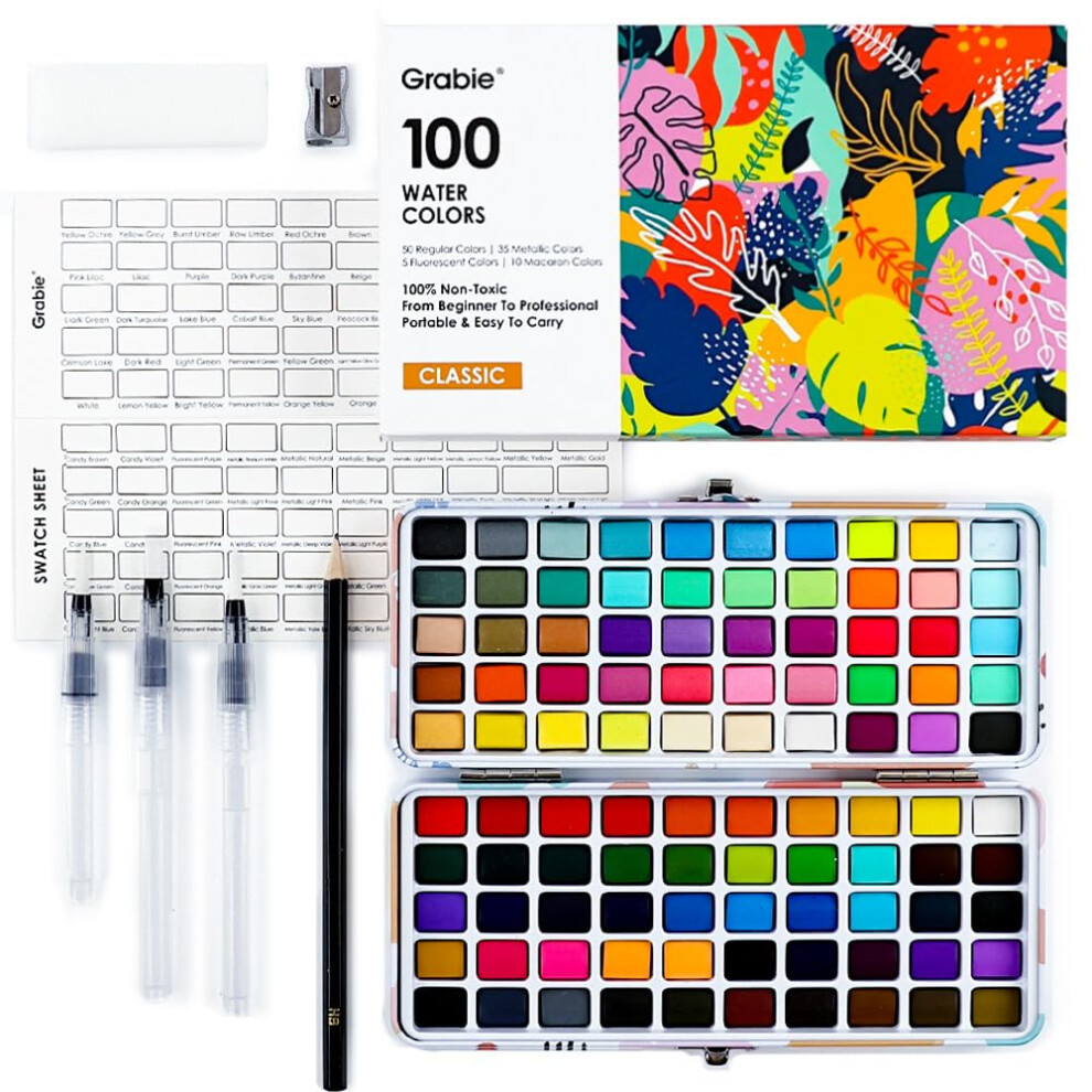 Grabie Watercolor Paint & Paint Material Set 100 Colors With Water Markers And Drawing Pencil, Ideal For Kids And Adults, Art Supplies, Perfect Kit 37306830