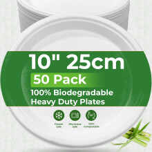 PRIME FEEL 10 Inch Disposable Paper Plates (50 Pack) 100% Compostable Sugarcane Plates, Heavy-Duty & Eco-Friendly for Parties, Events, BBQs, Camping