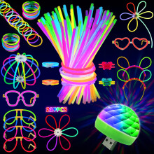 New Years Eve Decorations 2026,MOSSDNAR 229pcs Glow Sticks Party Pack with USB Mini Disco Light Neon Accessories,Party Bag Fillers for Adult Children