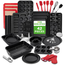 NutriChef 42-Piece Ultimate Nonstick Bakeware Set - Carbon Steel Baking Pans, Everyday Baking Tools, Oven Mitts, & More - Ideal for Baking Delicious