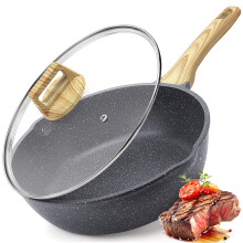 GiPP Nonstick Deep Frying Pan - 2.5L Grey Granite Saute Pan with Lid, Pour Spout and Stay-Cool Handle, Non Stick Skillet Non Toxic Cooking Pan Induct