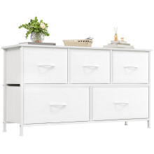 Somdot Chest of Drawers with 5 Drawers, Wide Storage Organiser Fabric Dresser for Living Room TV Stand Bedroom Closet Nursery Bedside Entryway Hallwa