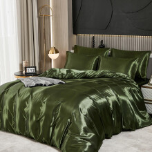 Guchuang Bedding Silk Satin Complete Bedding Set 6 Pieces Olive Green King Size Duvet Cover Luxury Shiny Ultra Soft Microfiber Quilt Cover 220x230cm