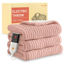 HOMLYNS Electric Heated Blanket Throw, 160 x 130cm Cozy Soft Flannel & Sherpa Heating Blankets with 9 Fast Heat Levels & 2-10 Hours Timer, Warm Gifts