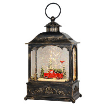 Eldnacele Christmas Musical Snow Globe Lantern with 6 Hour Timer, Battery Operated/USB Powered Lighted Water Glittering Lantern for Christmas Home De