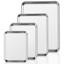 Baking Tray Set of 4, Essentials Stainless Steel Oven Sheet Sets, Rimmed Pan Baking Sets -Healthy & Non Toxic, Easy Clean & Dishwasher Safe (Large Si
