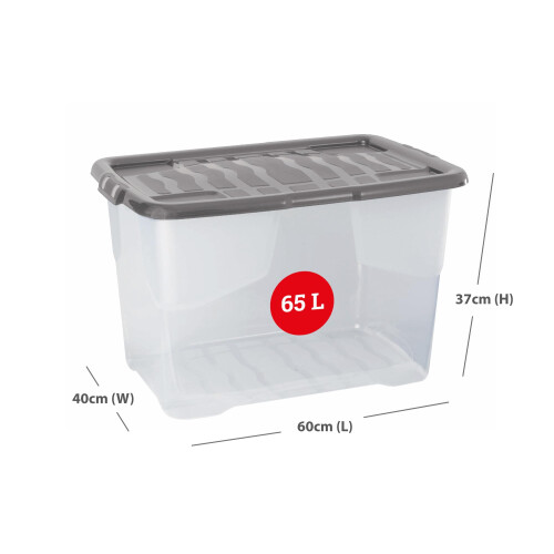 Strata Strata 3 x 65 Litres Curve Plastic Stackable Storage Box & Lid with clip-on lids, 3 Pack, Multi storage box for home and office storage solution Clea 2