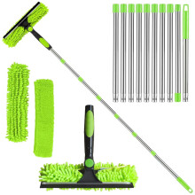 4.5M Window Squeegee Cleaner Tool Kit with Long Handle, 2 in 1 Extendable Window Cleaning Kit with Squeegee and Microfiber Cloth for Indoor/Outdoor H