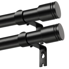 USFOOK 2 Pack Black Curtain Poles for Eyelet Curtains 80 to 218 cm, Modern Metal Curtain Pole for Windows, 25 mm Adjustable Drapery Rod with Cylindri