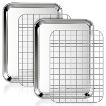 Fire More Baking Sheet with Wire Rack, 2 Sets Non-Stick Baking Sheets with Grid Cooling Racks, Stainless Steel Cookie Pans for Oven Cooking, Size 23.
