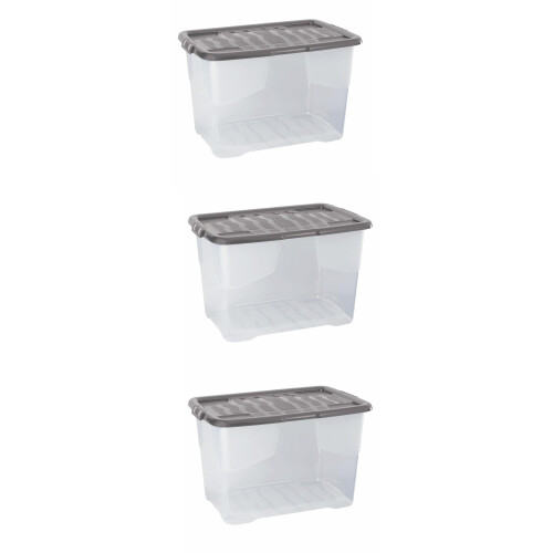 Strata Strata 3 x 65 Litres Curve Plastic Stackable Storage Box & Lid with clip-on lids, 3 Pack, Multi storage box for home and office storage solution Clea 1