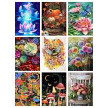 BEAYIOU 9 Pack 5D Diamond Painting Kits for Adults,Dandelion Mushroom Bee Diamond Painting Kits, Colourful Rhinestone Diamond Arts Kits for Beginners
