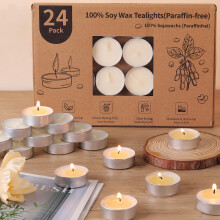 LETINE Soywax Tea Lights Candles Bulk 24 Pack, 4 Hour White Tea Lights Long Burning, Unscented Tealights for Wedding, Party Centerpieces Halloween Ch