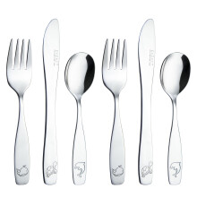 Exzact Children's Cutlery Stainless Steel 6pcs, Kids Silverware Toddler, Dishwasher Safe, Engraved Ocean Creatures Dolphin, Turtle, Whale