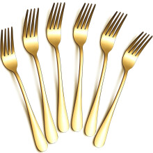 tiokin Dinner Forks Set,8 Inches Set of 6 Gold Food Grade Stainless Steel Silverware Forks,Table Forks,Flatware Forks,Mirror Finish Dishwasher Safe,U
