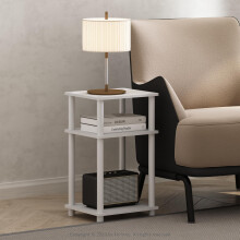 Furinno JUST Side Table, 3-Tier End Table, Open Shelves Night Stand, Bedside Table, Toolless Assembly, for Living Room, Bedroom, White