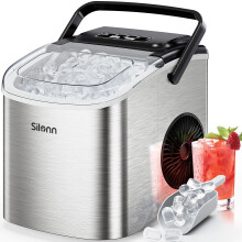 Silonn Countertop Ice Maker, Produces 9 Ice Cubes in 6 Minutes, 12 kg Daily Capacity, Self-Cleaning ice machine with Ice Scoop & Basket Two Ice Sizes