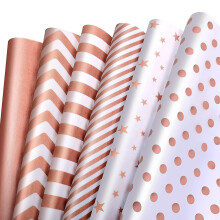 Metallic Rose Gold Tissue Paper 35 x 50cm - 120 Sheets 6 Design for Gift Bags Wrapping Gift Crafts Packing, Tissue Paper Bulk for Easter Birthday Wed