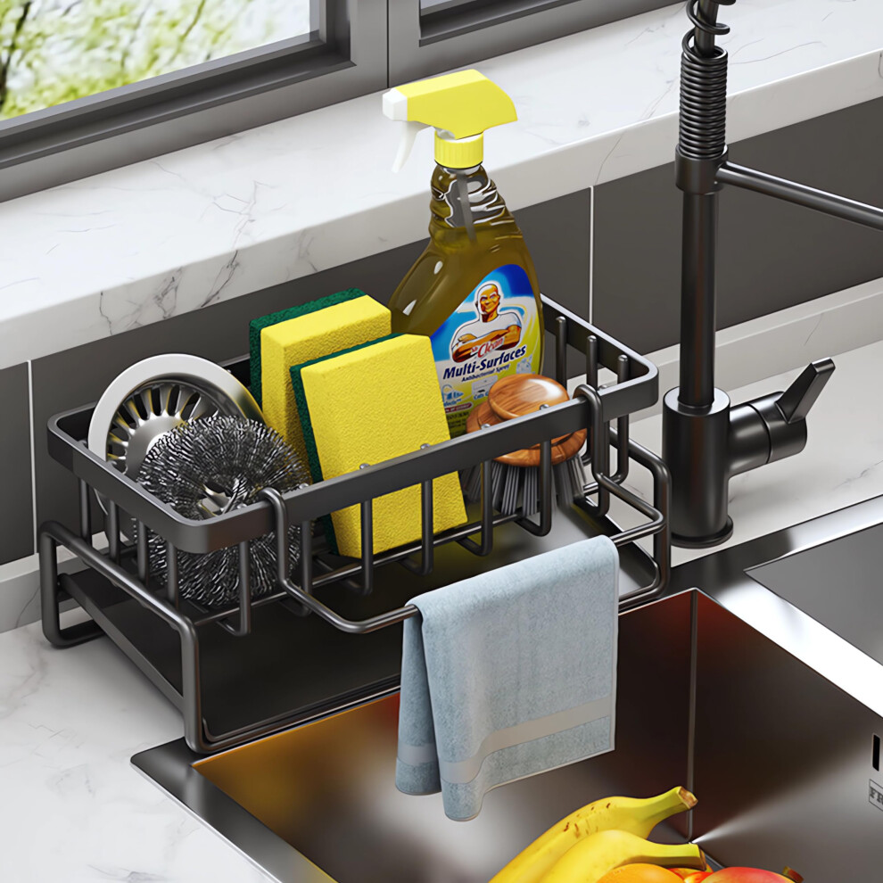 Viwavee Sink Caddy - Kitchen Storage & Organisation Organiser With Sponge Holder & Sink Tidy (Black) 85505438