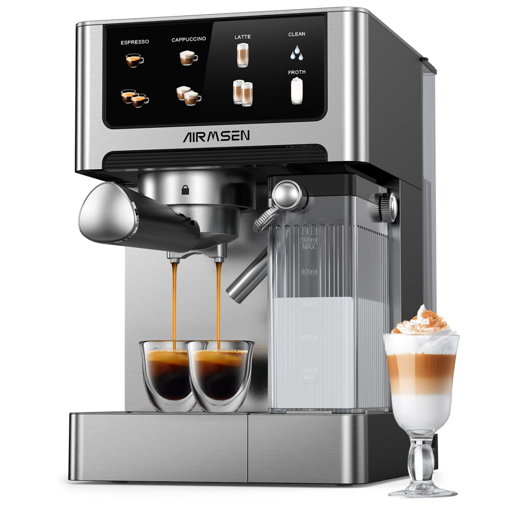 Airmsen 20 Bar Espresso Coffee Machine With Automatic Milk Frother -Professional Cappuccino & Latte Coffee Machine With Quick Brew Dual Boilers, Stai Brown