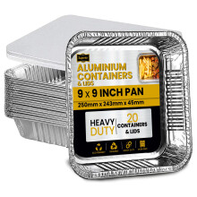 Superior 20-Pack Aluminium Foil Trays with Paper Lids, Heavy Duty Aluminium Takeaway Containers, Freezer & Oven Safe Tin Foil Trays For Baking, Cooki