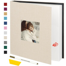 Miaikoe Photo Album Self Adhesive Scrapbook Album for 4x6 5x7 8x10 Pictures,60 Pages Linen Cover Album with Display Window DIY Book with A Metallic P