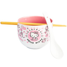 Get Trend Hello Kitty Sanrio Ramen Bowl Set 20oz/600ml, Japanese Rice Noodles Bowl with Spoon & Bamboo Chopsticks, Microwave Safe, Gifts for Adults (