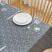 Dehaus Wipe Clean Table Cloth - Grey Geo Flow - Wipeable PVC Oilcloth Table Cover - Rectangular Plastic Vinyl Tablecloth - Water Resistant Easy Clea