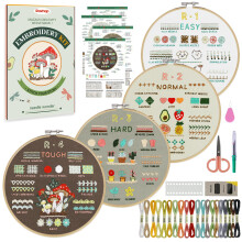 Dazhqp Embroidery Kit for Adult Beginners, 4-Pack Embroidery Starter Kit Including 38 Stitches Learning Step-by-Step Guide and Video, Pre-Patterns, T