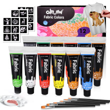 Colorful Fabric Paint Set for Clothes 12 Colors - Permanent Textile Paint Kit for Shoes, Canvas - Non-Toxic Slick Painting Set for Adults, Beginner &