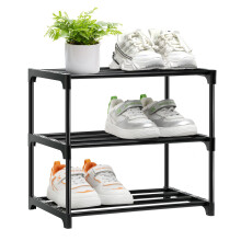 OLYREO Shoe Rack, Stackable Small Shoe Racks 3 Tier, Footware Storage, Slim Shoe Rack Storage Organizer, Black Shoe Stand for Hallway, Bedroom,Quick