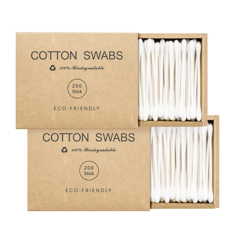 400 Count Organic Cotton Swabs with Soft Tips and NonSlip Paper Sticks for Ear and Makeup Care