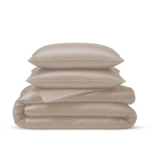 LINENWALAS 100% Natural Bamboo 3-Piece Duvet Cover Set with Zipper and Corner Ties- Softest Cool Bedding Perfect for Skincare (Emperor, Taupe)