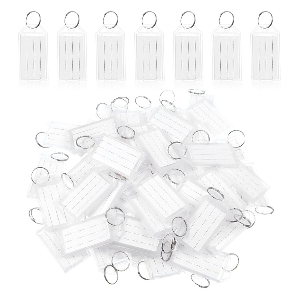 Onb7-100Pcs White Plastic Key Tags With Labels, Fobs Split Ring And Flap Label Window For Keys, Pets, Luggage 4853765197579