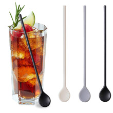 3 Pcs Long Silicone Cocktail Stirrer Set with Ergonomic Grip, Heat Resistant Mixing Spoons, Black White Grey