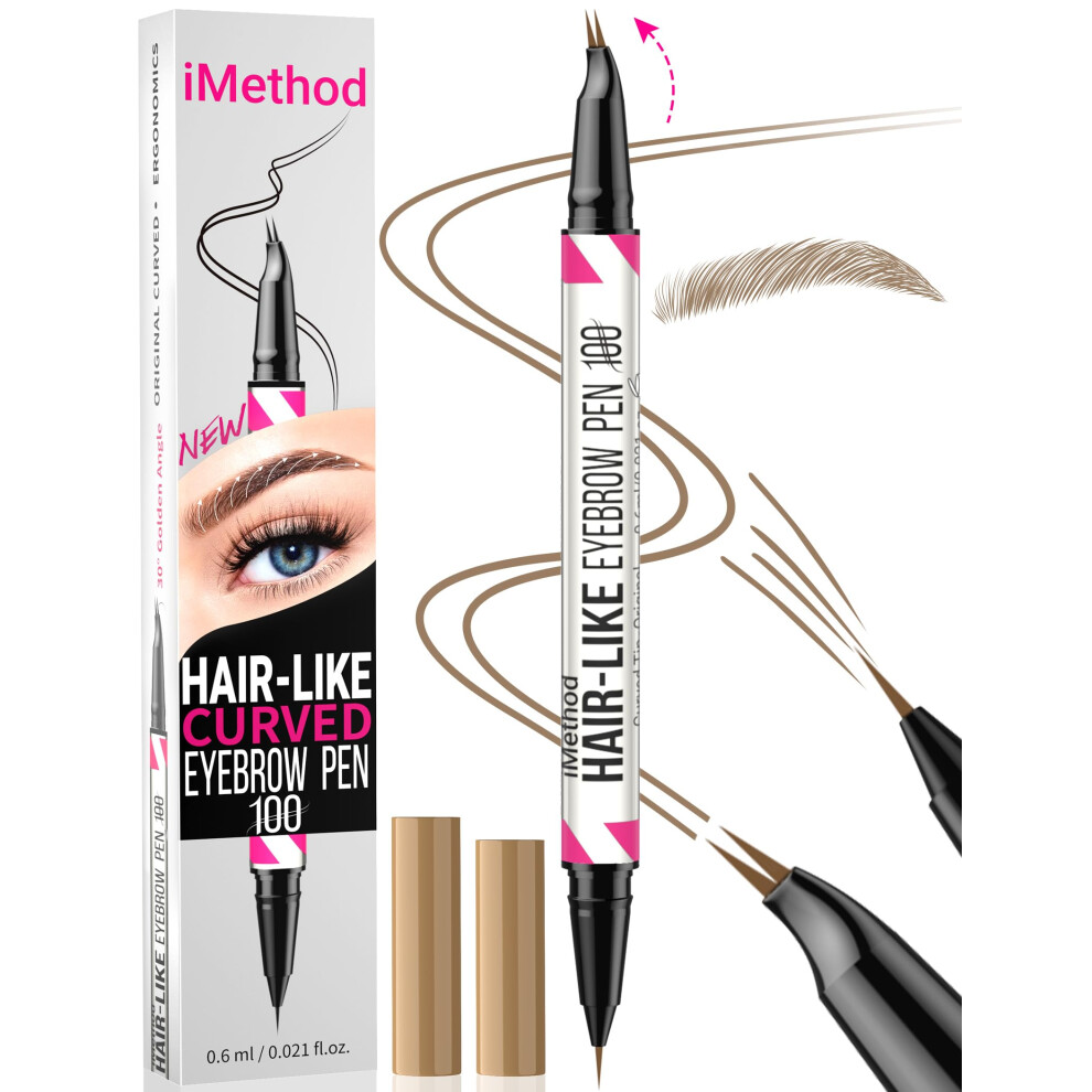 Imethod Curved Eyebrow Pen - Dual-Ended Eyebrow Pencil With Curved Tip And Precise Brush-Tip, Microblading Eyebrow Pen For Natural Hair-Like Brows,