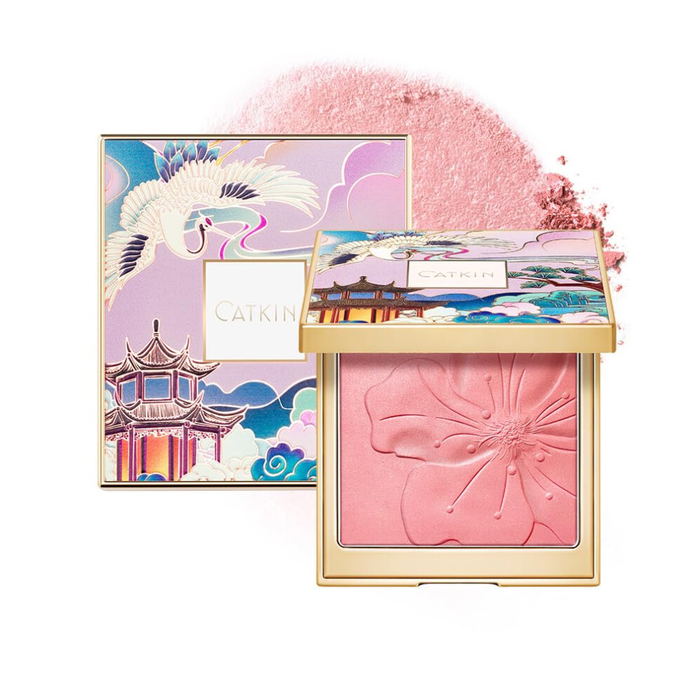 Catkin Powder Blush, Blusher & Highlighter Make Up For Cheeks, Highly Pigmented And Buildable, Nude Coral Pink Shimmering Blush Creates A Lightweight