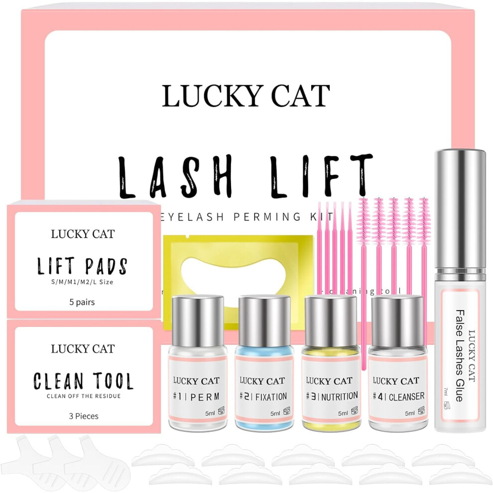 Lucky Cat Lash Lift Kit Eyelash Perm Kit Professional Lash Lift For Perming,Curling And Lifting Eyelashes| Salon Grade Supplies For Beauty Treatments|Includes