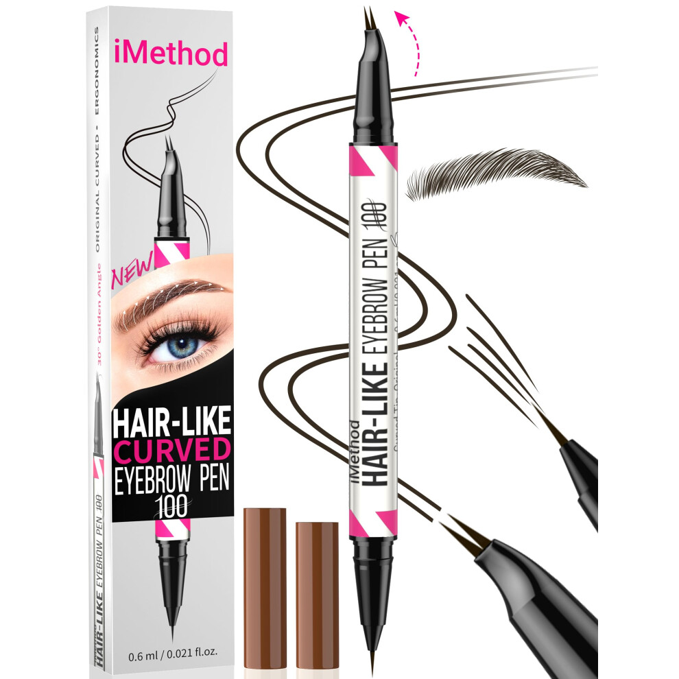 Imethod Curved Eyebrow Pen - 2-In-1 Dual-Ended Eyebrow Pencil With Curved Tip And Precise Brush-Tip, Microblading Eyebrow Pen For Natural Hair-Like