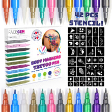 12 Metallic Temporary Tattoo Markers for Skin ? Create Temporary Tattoos with Dual-Tip Body Markers, Bold & Fine Lines, Waterproof, Fast-Drying,