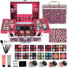Anpro Leopord Double Folding All-in-One Makeup Set,34 Pcs Pro Teen Make up Set, Girls Make up Set with Makeup Brushes,Eyeshadow Palette
