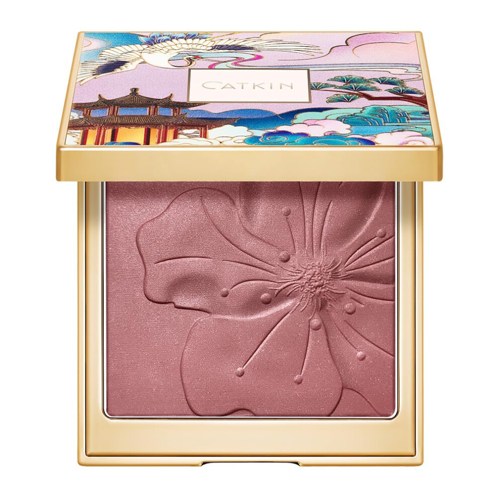 Catkin Powder Blush, Blusher & Highlighter Make Up For Cheeks, Highly Pigmented And Buildable, Nude Coral Pink Shimmering Blush Creates A Lightweight