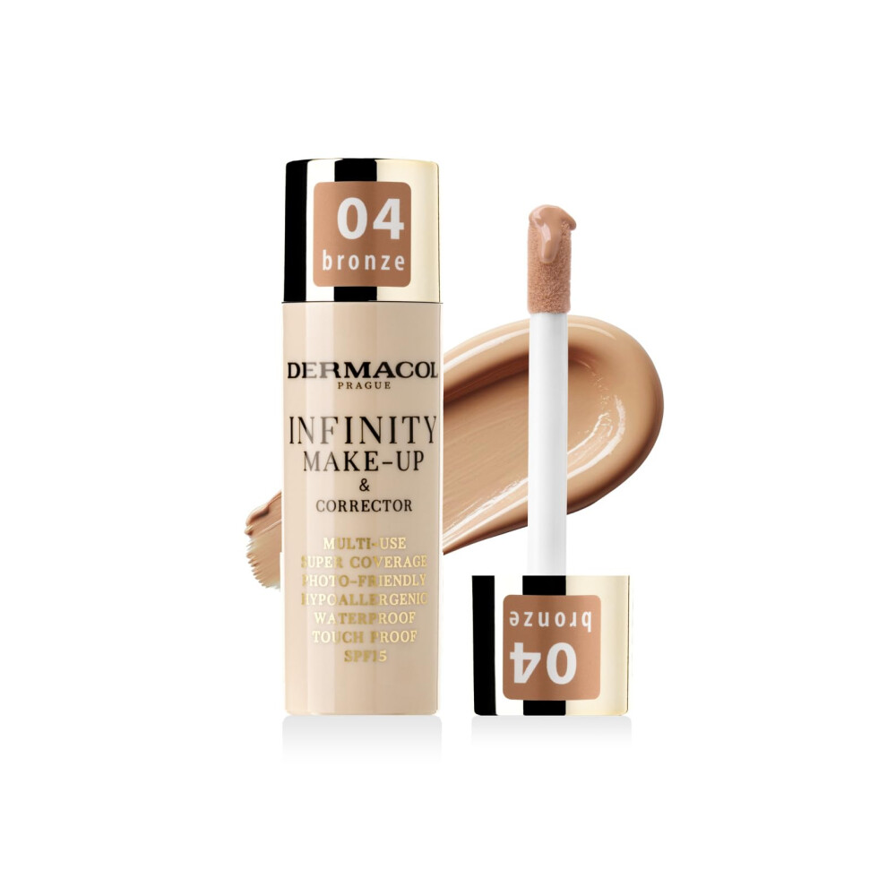 Dermacol Bronze Infinity Make-Up And Corrector, Multi-Use, Super Coverage, Photo-Friendly, Hypoallergenic, Waterproof, Touch Proof, Spf 15, 04