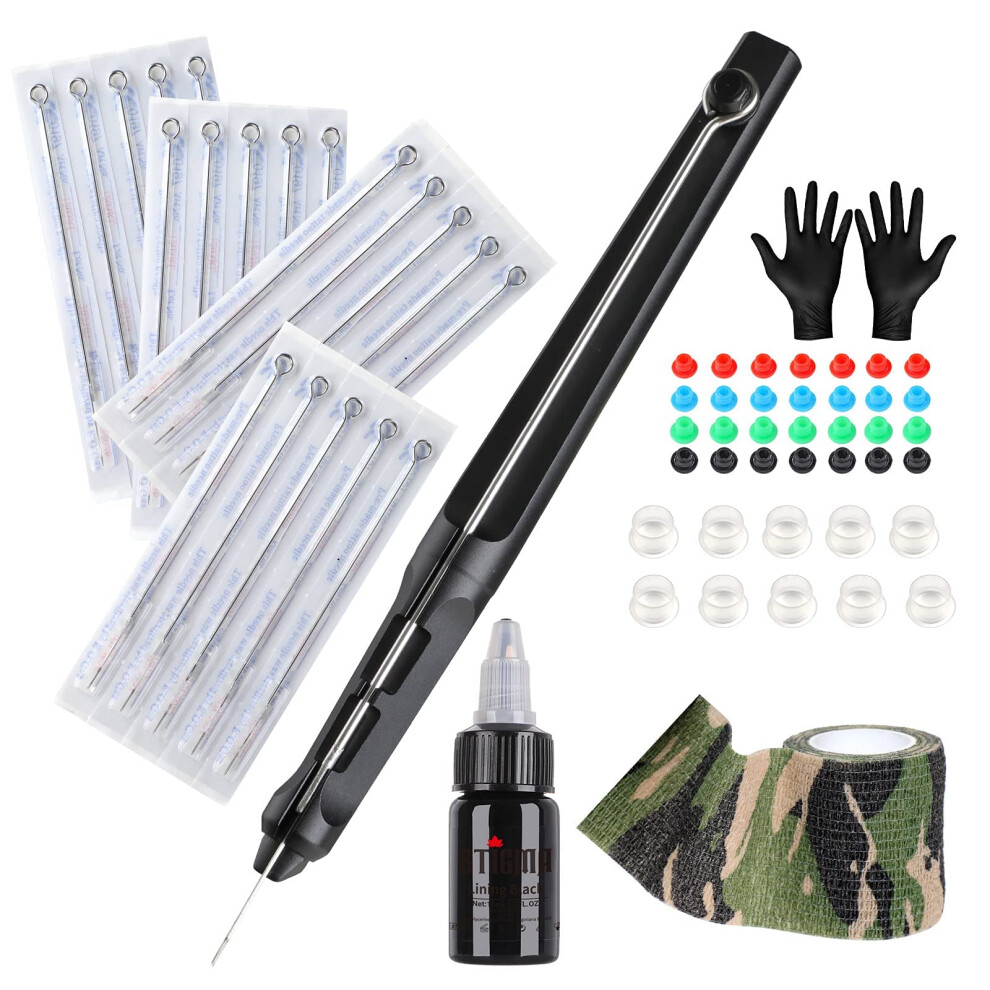 Stigma Hand Poke Tattoo Kit - Aluminum Alloy Pen With 20 Needles, Diy Tattoo Supply